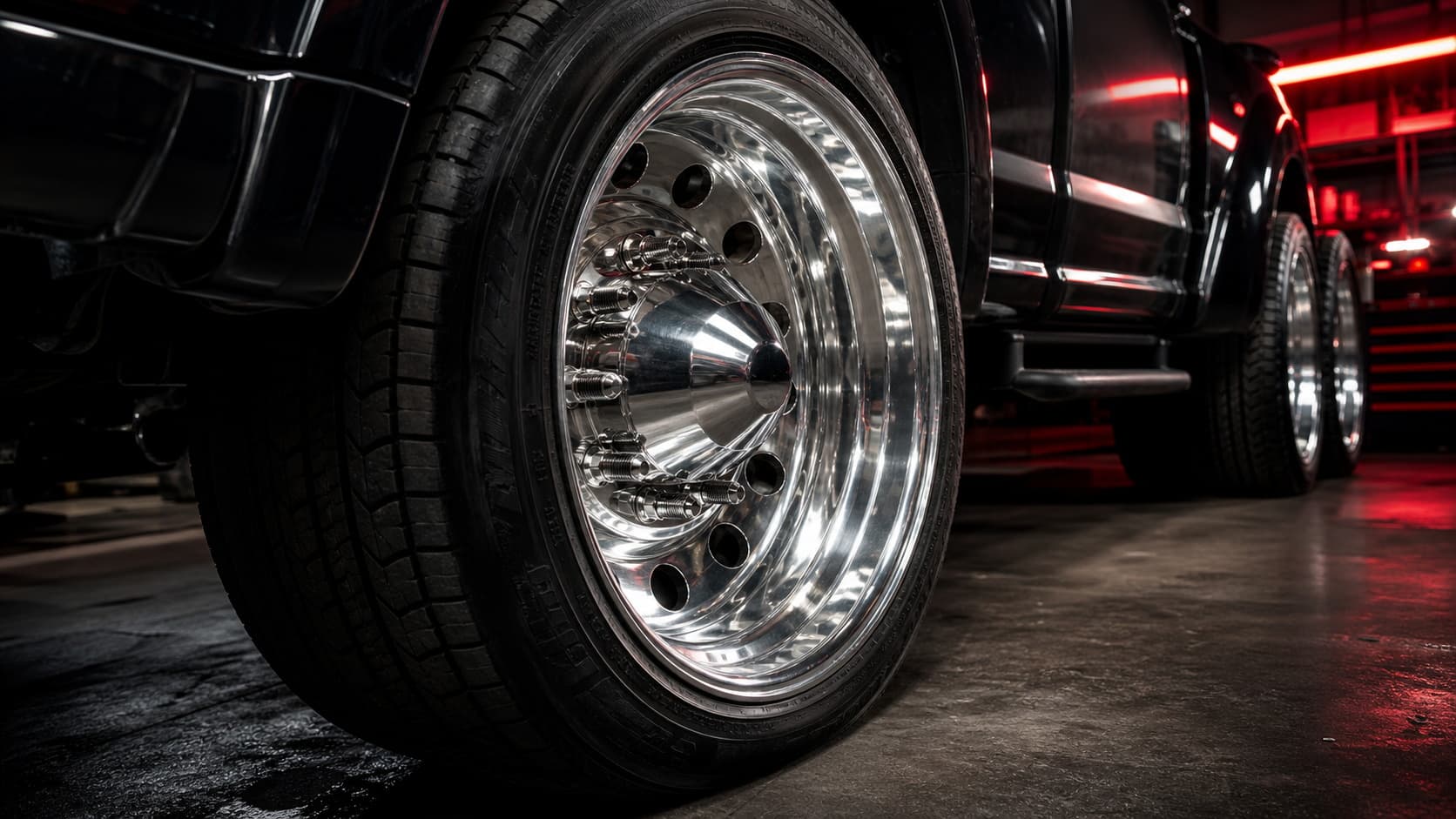 Polished forged dually wheel detail atmosphere image